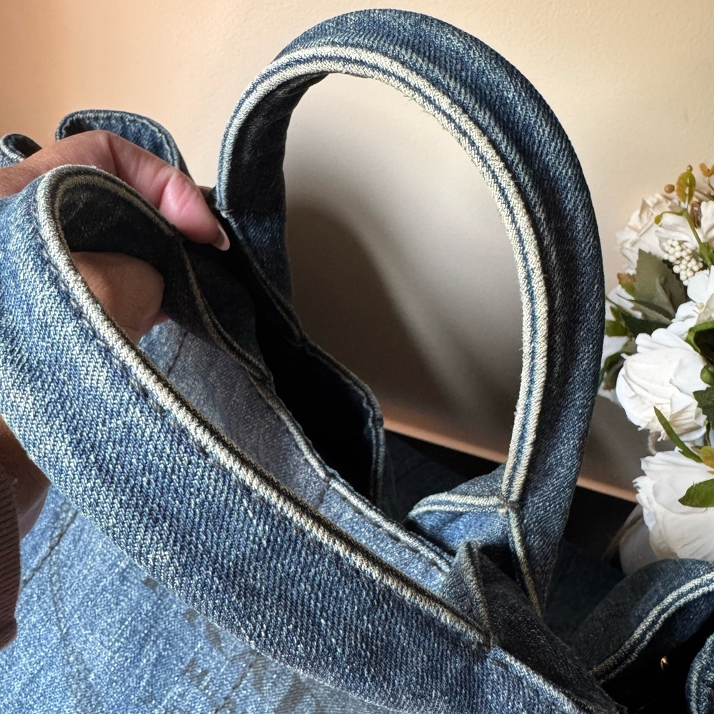PRADA Medium Canapa Blue Denim Tote Bag - Picture 9 of 12